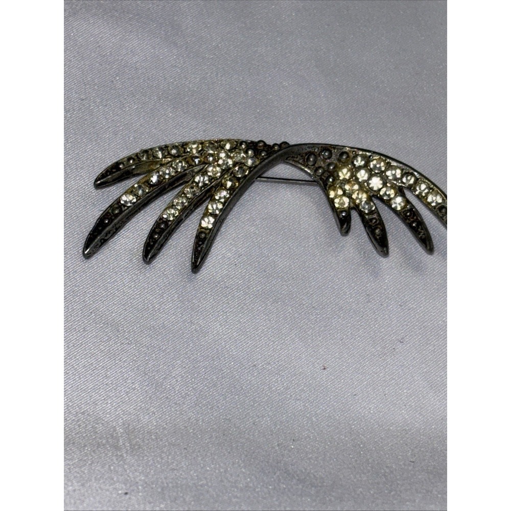 Vintage Art Deco Rhinestone Spray Brooch Silver Tone Leaf Branch Mid Century